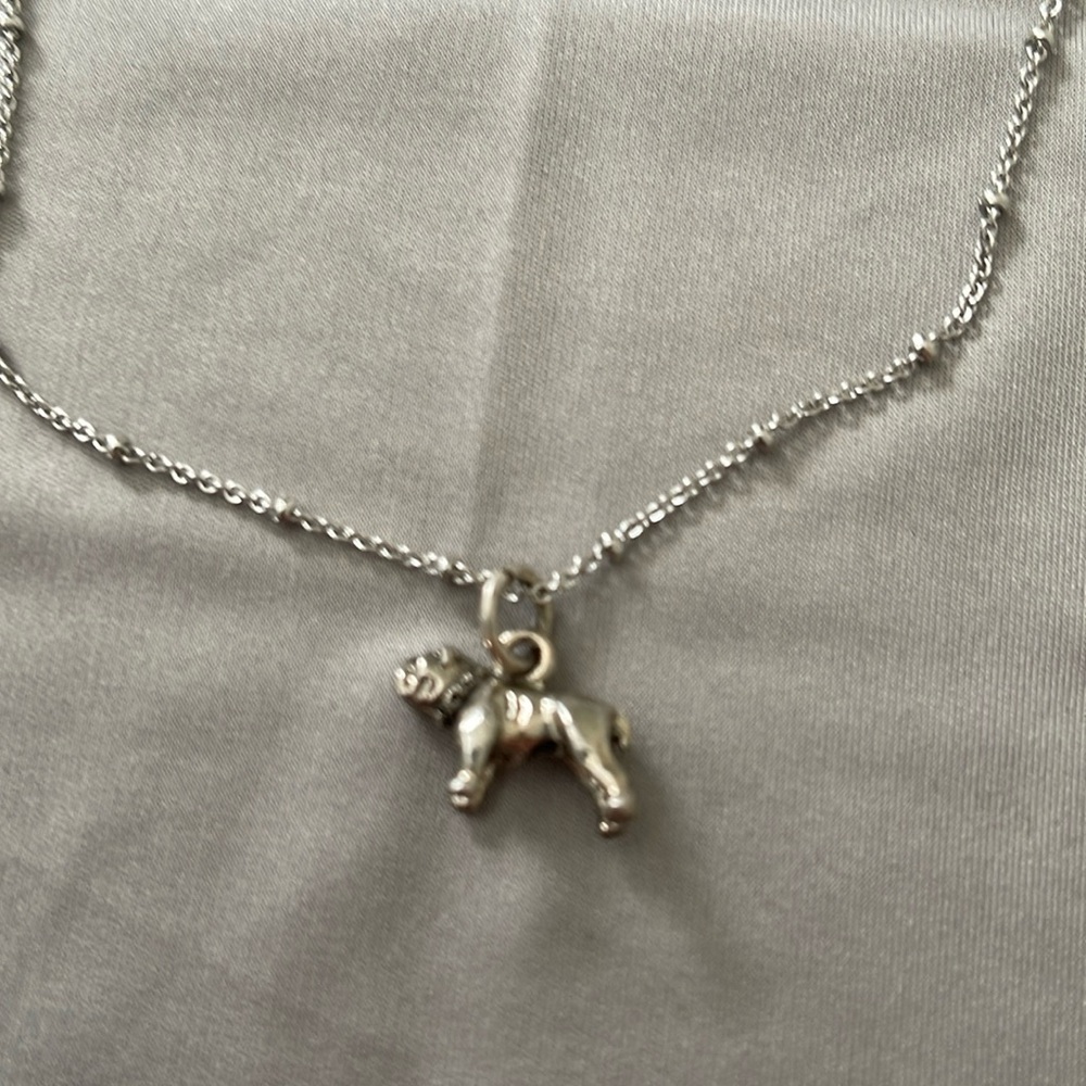 Dainty silver 3D Mississippi State Georgia bulldog pendant on beaded chain